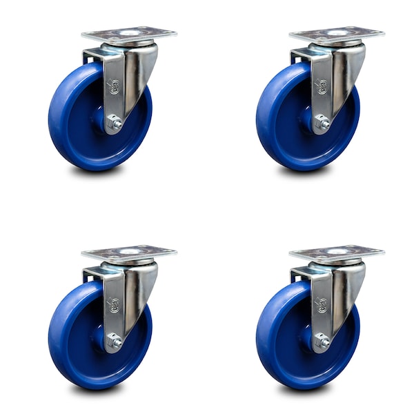 5 Inch Solid Polyurethane Wheel Swivel Top Plate Caster Set